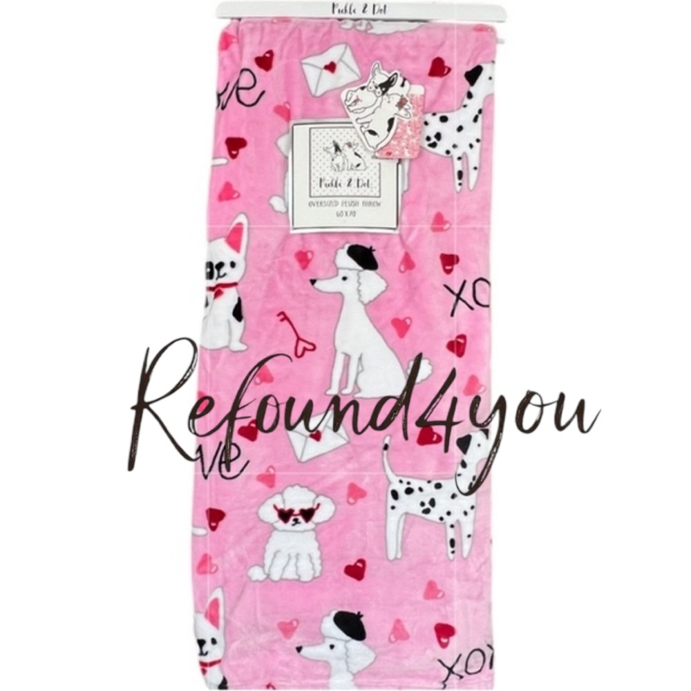 Pickle & Dot - ‘Valentine Dogs’ plush throw. 60“ x 70“ NWT.  *Last One! Firm!